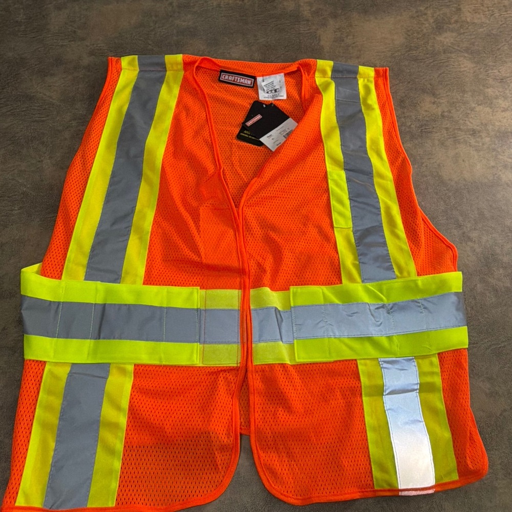 Craftsman Safety‎ Vest Mens XL Orange High Vis ANSI Class 2 Reflective Mesh